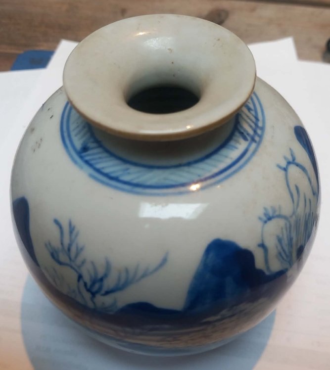 Chinese Provincial Blue and White Landscape Jar - view 2