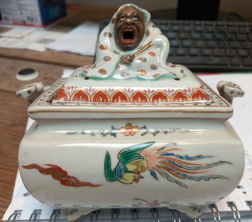 Japanese Polychrome Koro (Incense Burner) with Daruma Finial - view 2