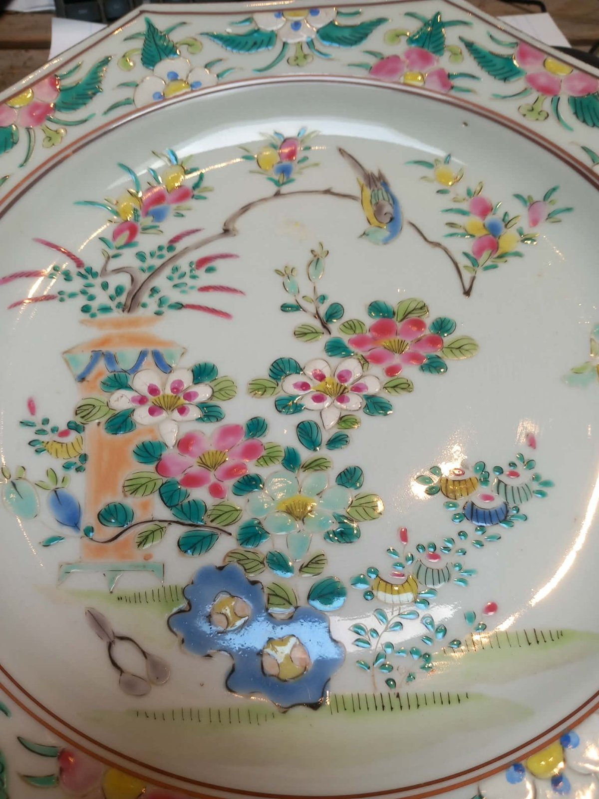 Chinese Famille Rose Octagonal Plate - view 2