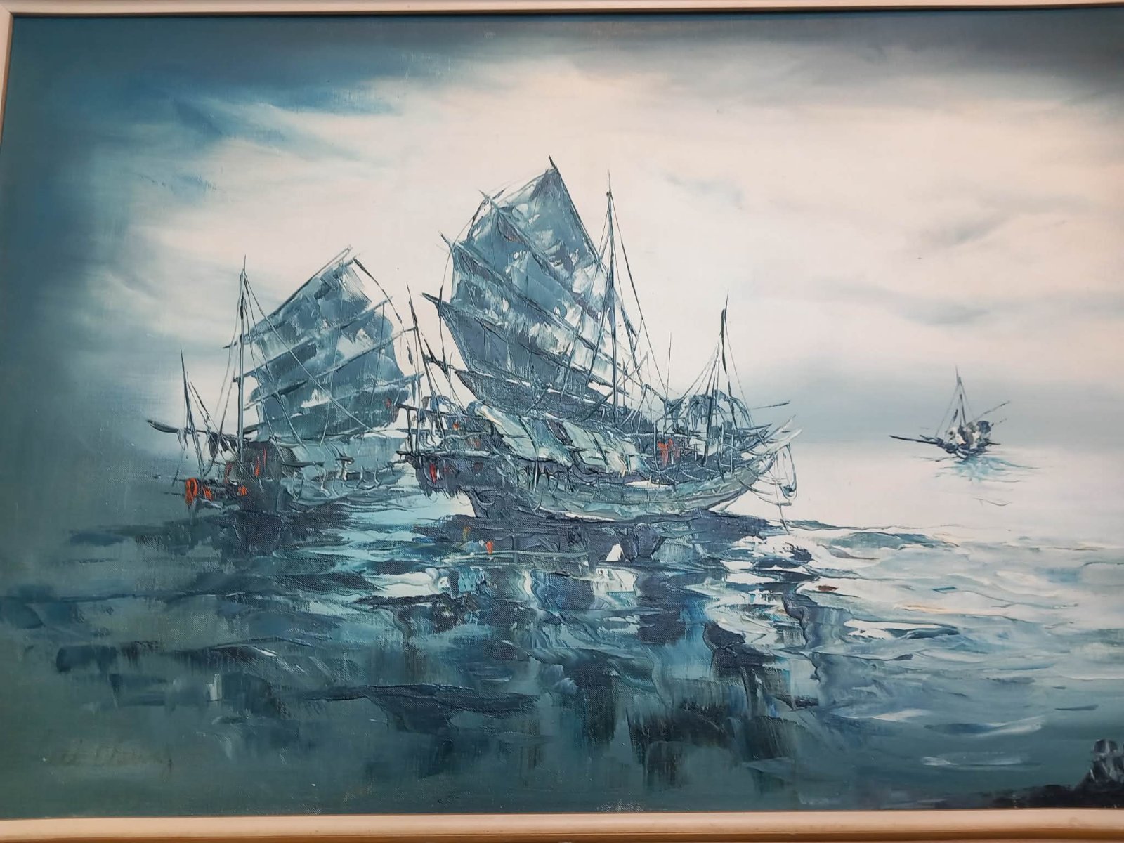 Chinese Export School Impasto Maritime Painting - paintings collectible