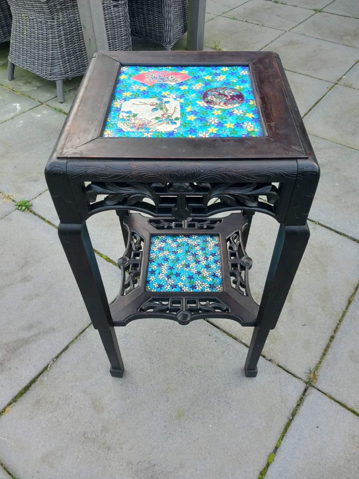 French Japonisme Ebonized Table with Longwy Faience Tiles - view 3