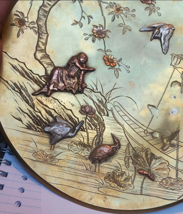 Japanese Meiji Period Mixed-Metal Relief Plate - view 1