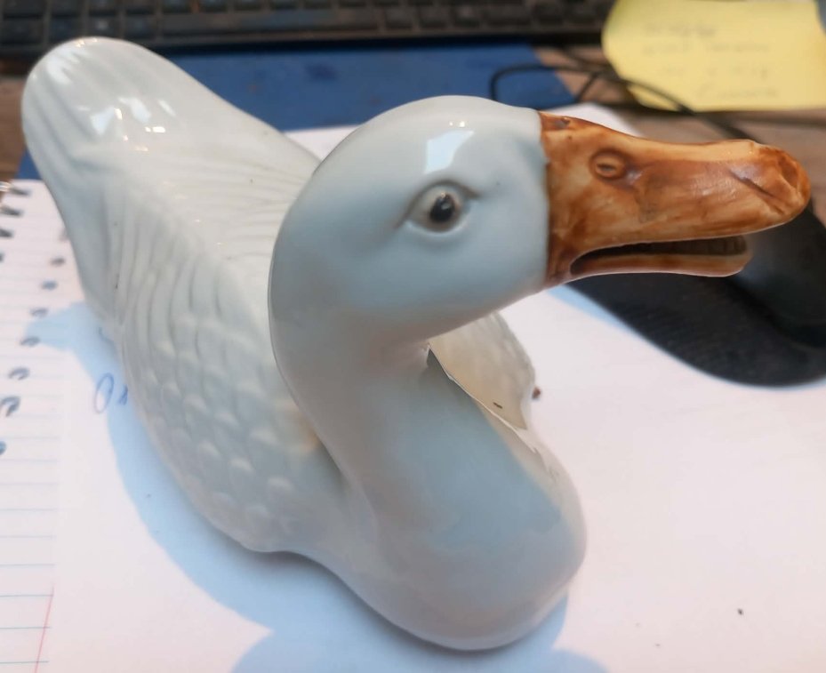 Glazed Porcelain Goose Figurine - view 3