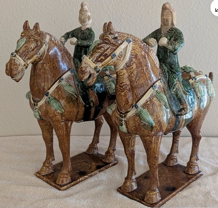 Sancai-style Marbled Earthenware Equestrians - view 1