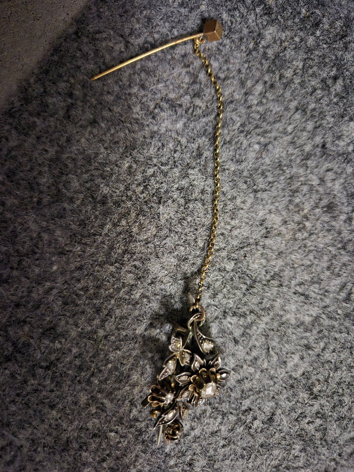 Victorian / Edwardian Era Floral Lapel Pin with Chain and Pendant