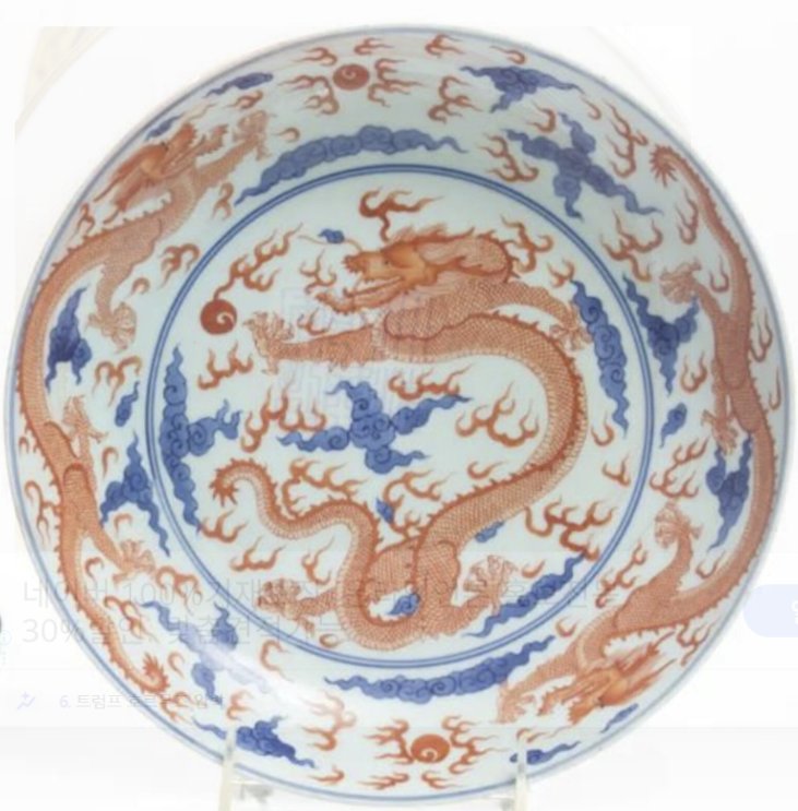 Chinese Iron-Red and Underglaze Blue 'Dragon' Plate, Apocryphal Qianlong Mark - asian collectible