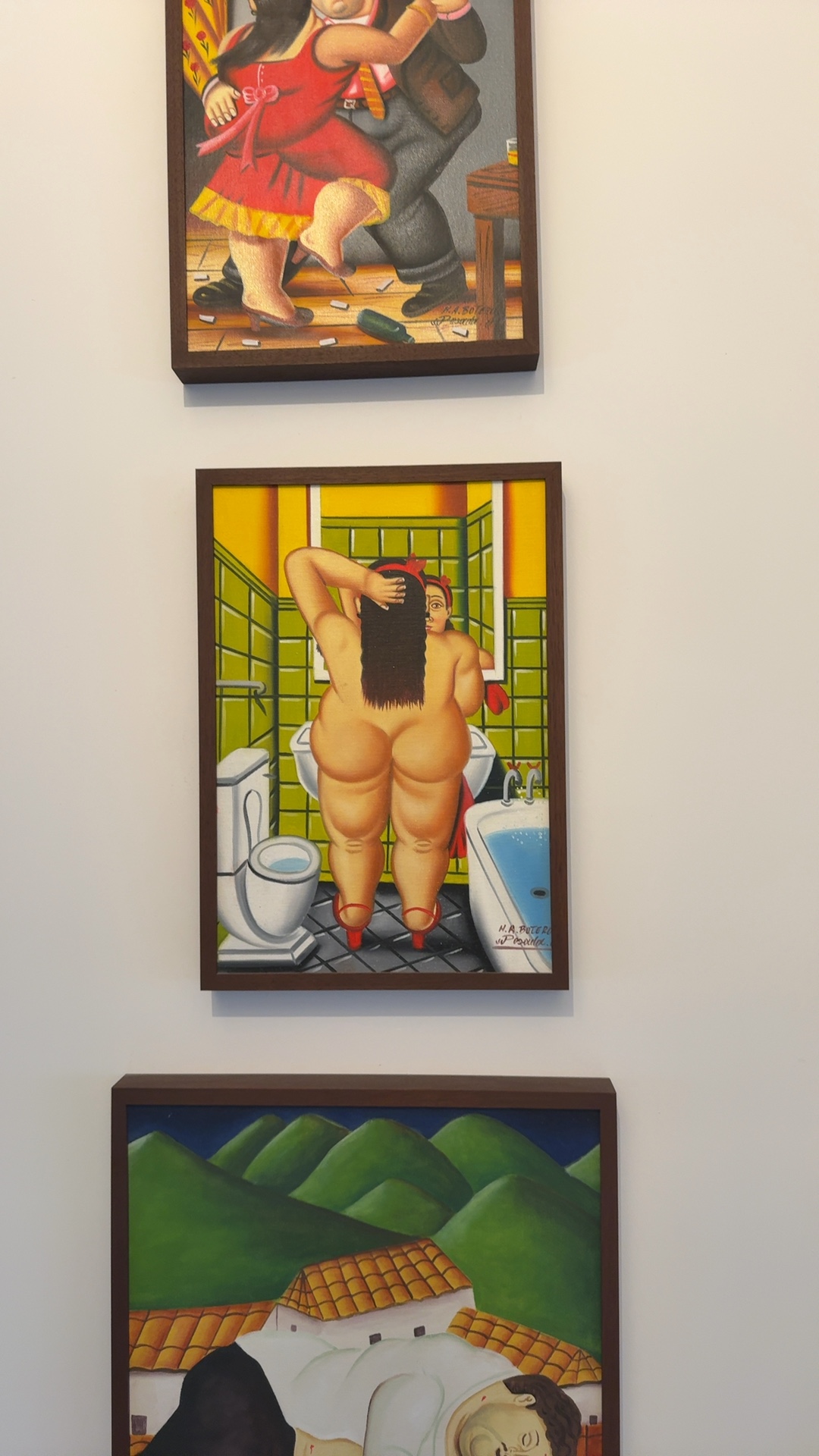 Oil Painting in the style of Botero, 'Woman in Bathroom' - art collectible