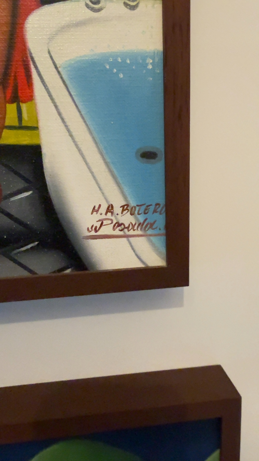 Oil Painting in the style of Botero, 'Woman in Bathroom' - view 2