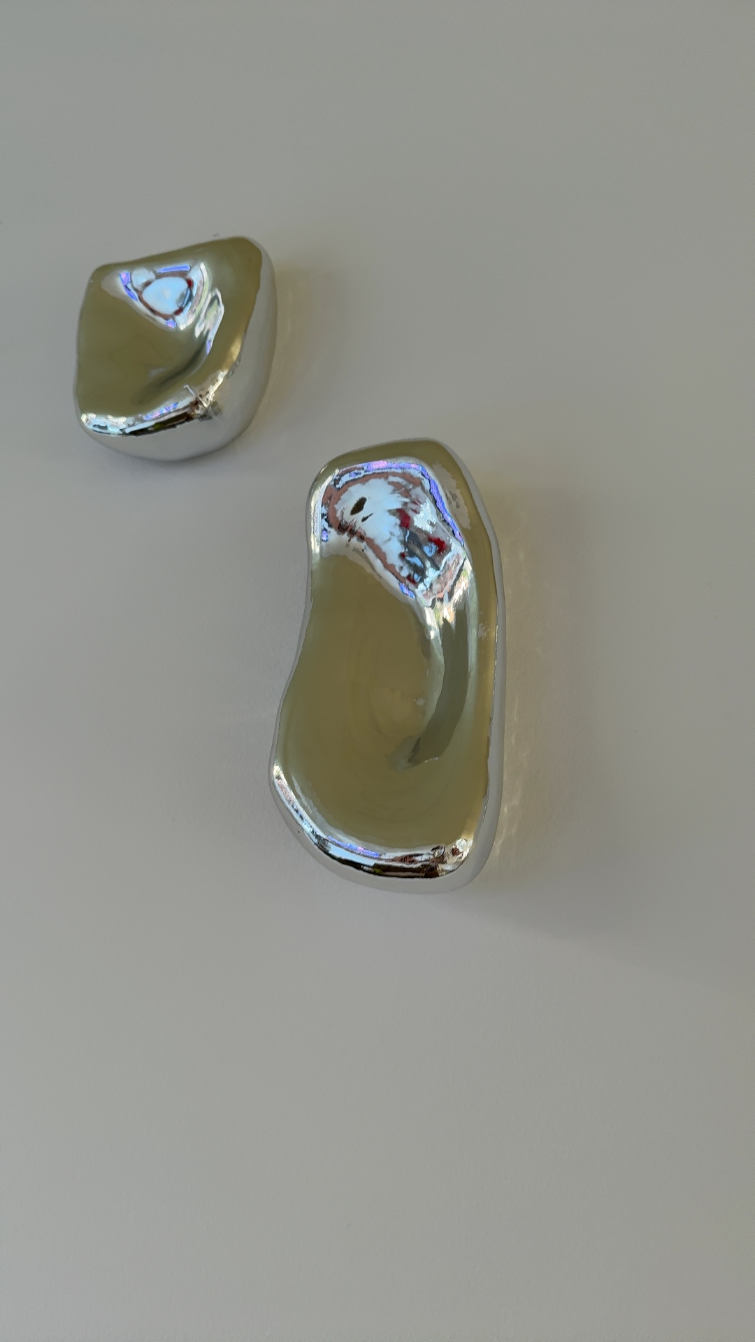 Wall-Mounted Organic Form Sculptural Tiles - Silver Glaze - view 2