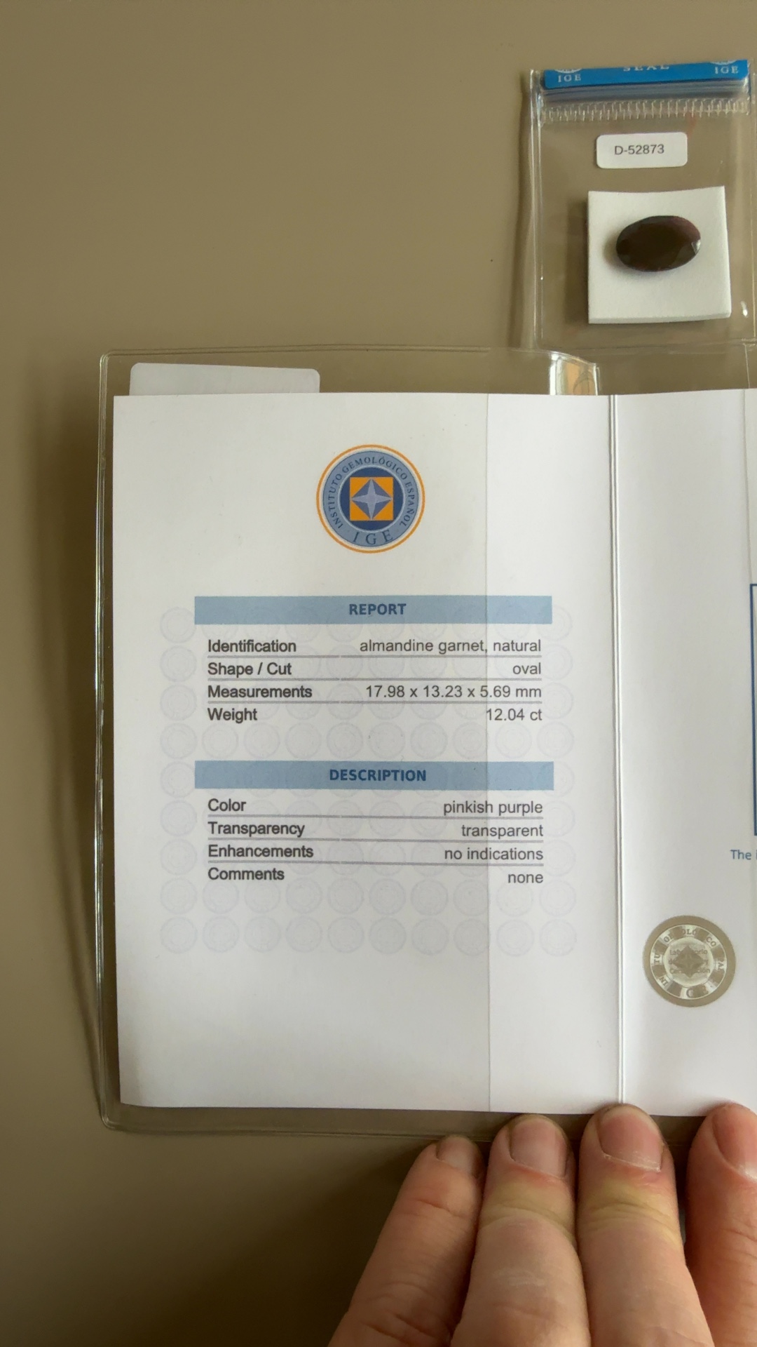 Natural Almandine Garnet - 12.04ct Oval (IGE Certified) - view 2