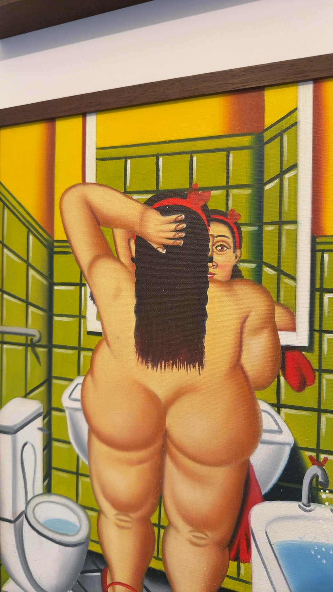 Oil Painting in the style of Botero, 'Woman in Bathroom' - view 3