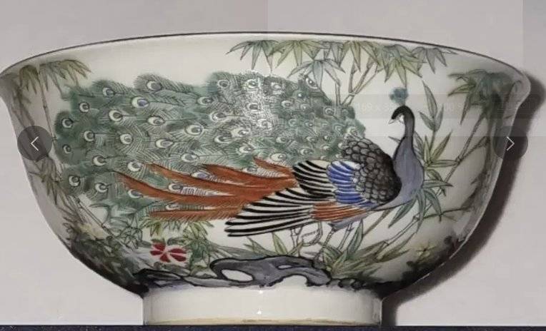 Famille Rose Peacock Decorative Bowl with Apocryphal Kangxi Mark - ceramics collectible