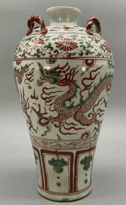 Wucai-style Meiping Vase with Dragon and Phoenix Motif - ceramics collectible