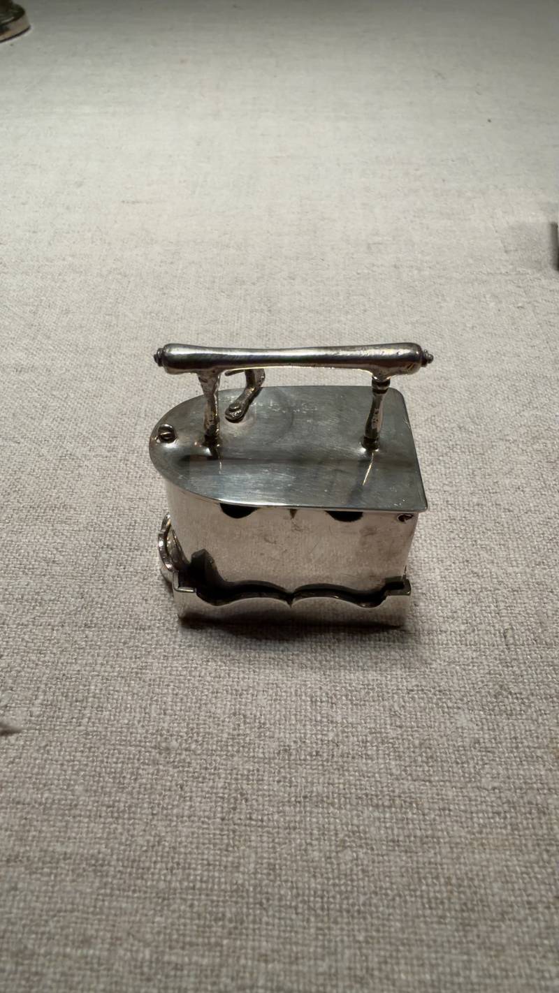 Miniature Silver Iron with Trivet - toys collectible
