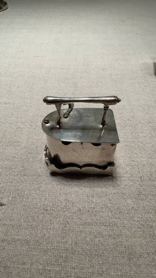 Miniature Silver Iron with Trivet - toys collectible