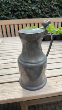 Continental Pewter Baluster Measure - 'Lidded Pinte' (Acorn Thumbpiece) c. 1820-1860 - view 1