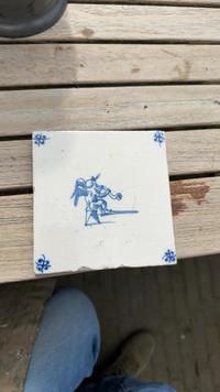 Delft Blue Tin-Glazed Earthenware Tile with Putto - view 1