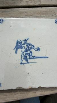 Delft Blue Tin-Glazed Earthenware Tile with Putto - view 3