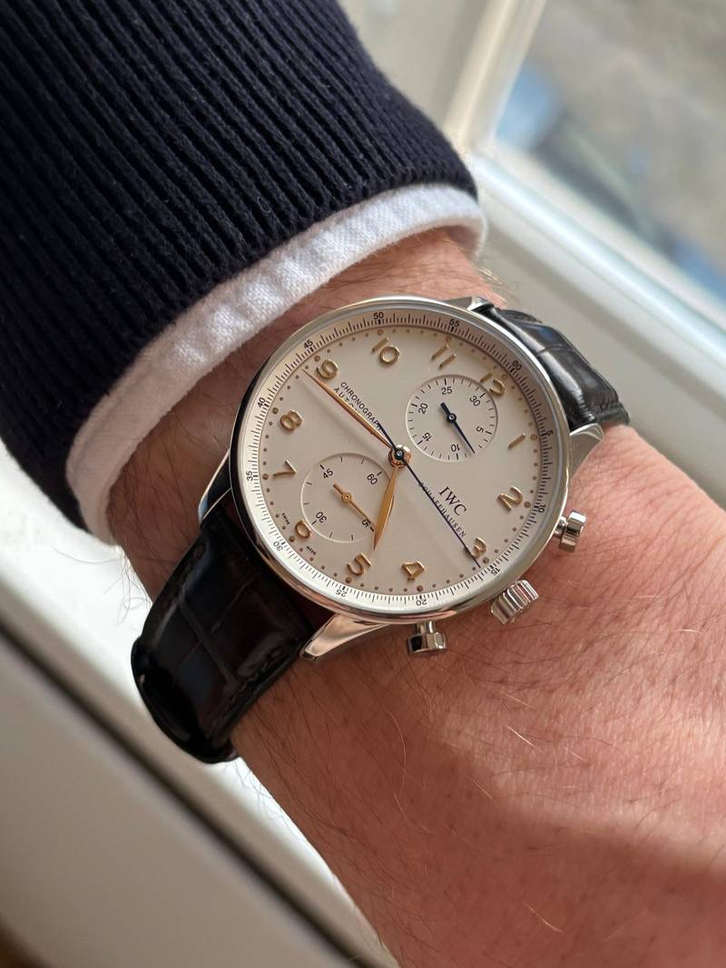 IWC Portugieser Chronograph Ref. IW371445 (Silver Dial, Gold Arabic Numerals) c.2015 - watches collectible