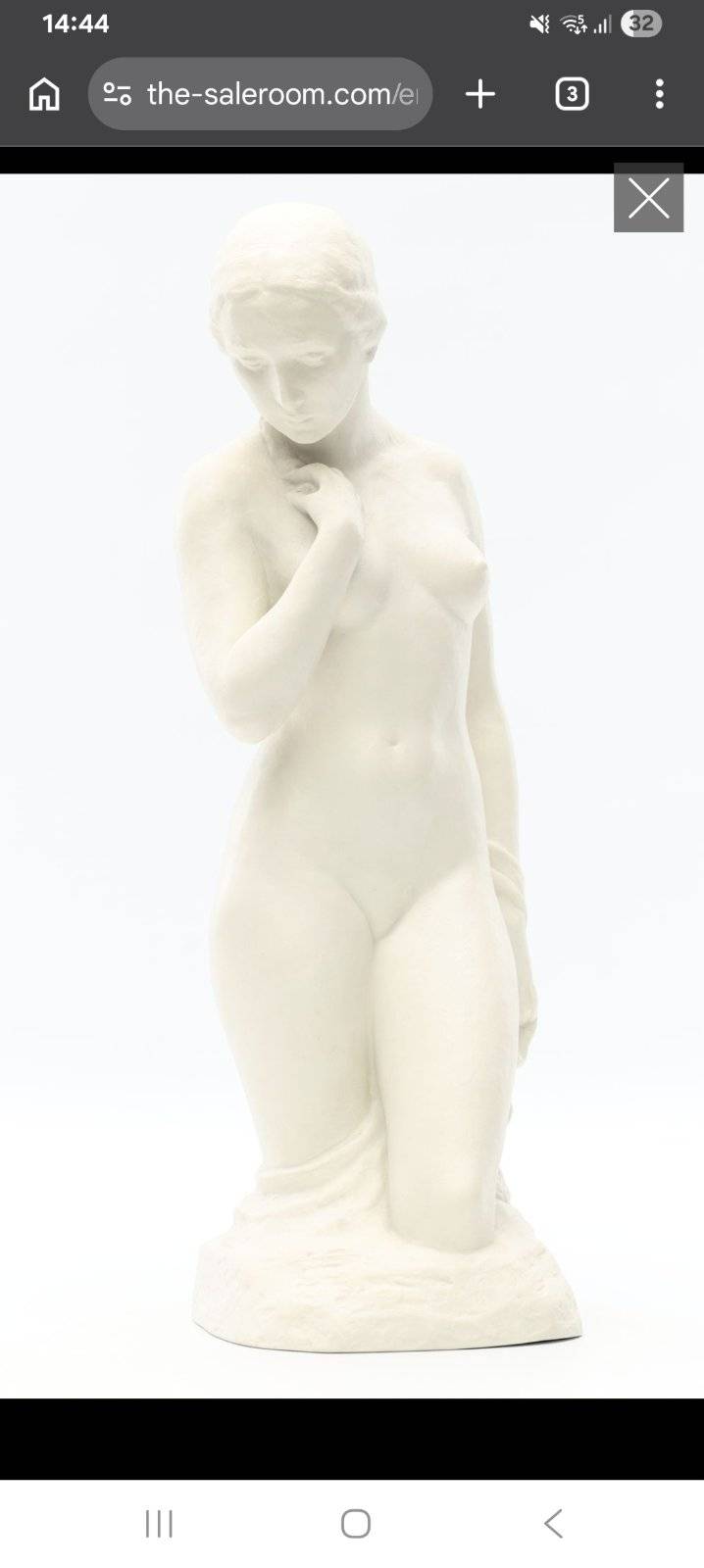 Parian porcelain reduction of The Greek Slave by Hiram Powers, showing a nude female figure in a classical pose with a matte marble-like finish.