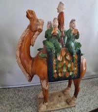 Sancai-Style Ceramic Camel Figures with Musicians - view 2