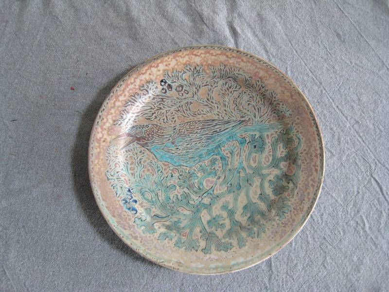 Hand-Decorated Ceramic Plate with Bird Motif - ceramics collectible