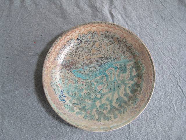 Hand-Decorated Ceramic Plate with Bird Motif - ceramics collectible
