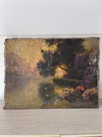 Unstretched Turn-of-the-Century Austrian Landscape Oil Painting - view 1