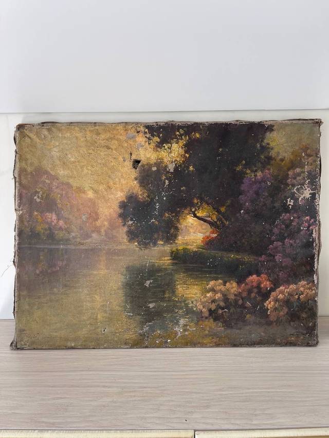 Unstretched Turn-of-the-Century Austrian Landscape Oil Painting - paintings collectible