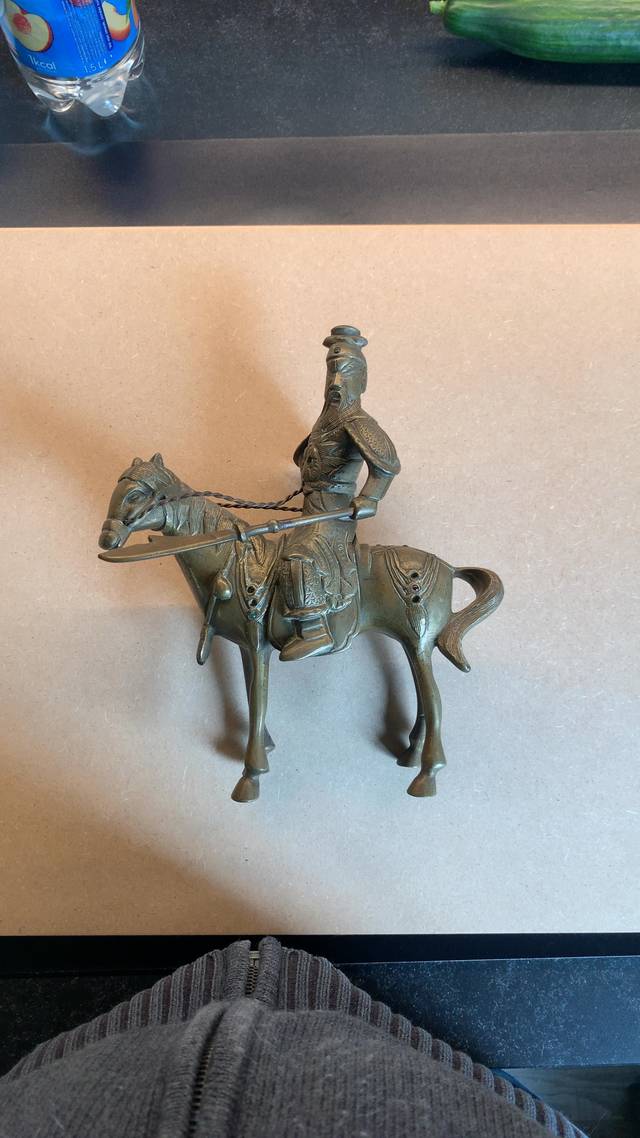 Chinese Cast Brass Figure of Guan Yu on Horseback - asian collectible