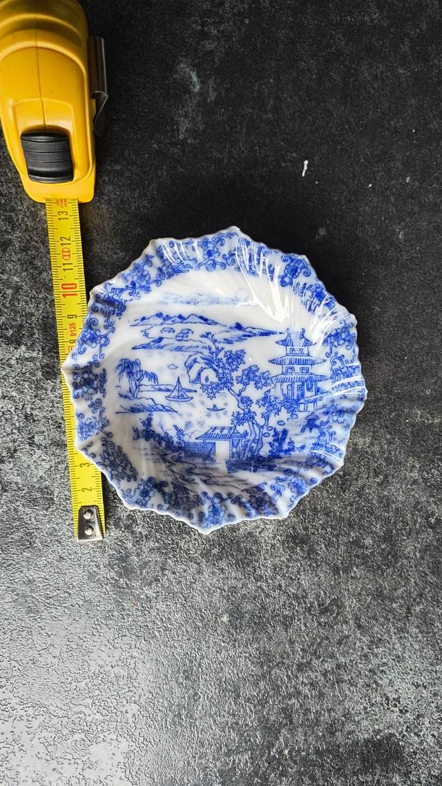 English Blue and White Transferware Butter Tub Stand - Chinoiserie Landscape c.1830 - ceramics collectible