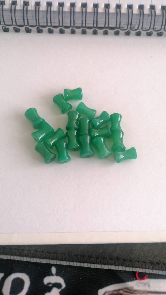 Chinese Green Onyx or Chalcedony Barrel Beads - decorative collectible