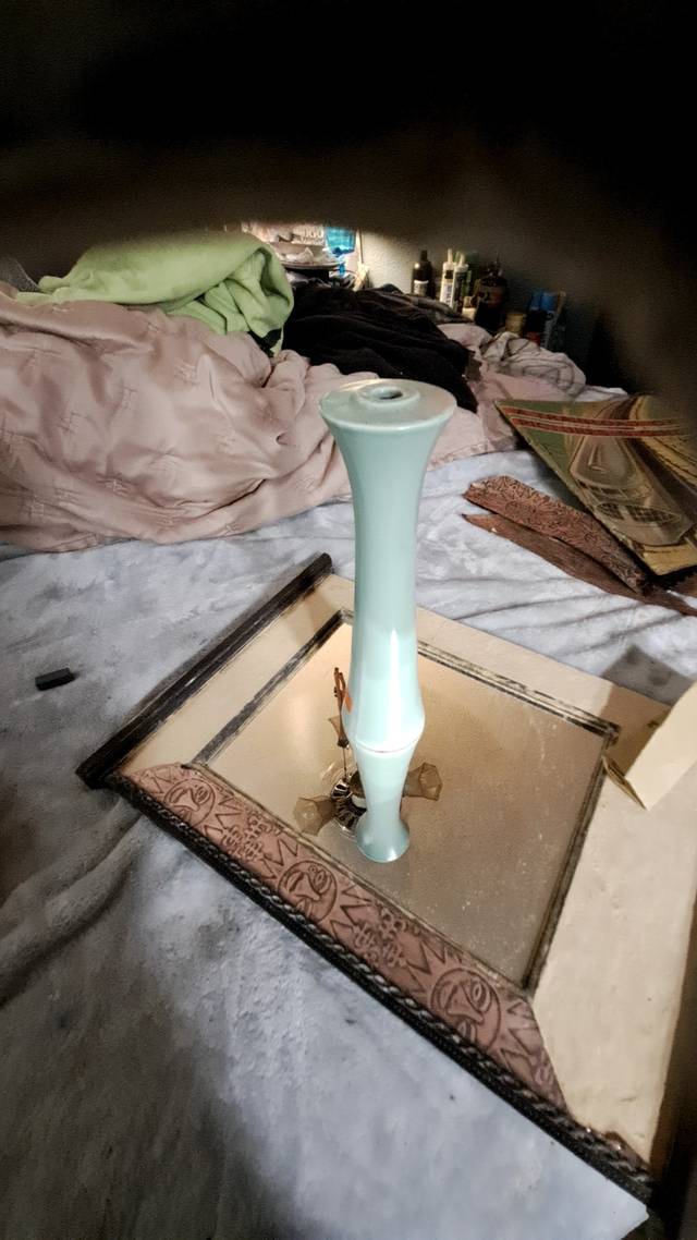 Mid-Century Celadon-Style Ceramic Lamp Component - ceramics collectible