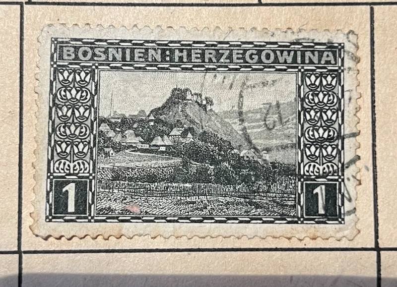 Bosnia and Herzegovina 1906 1-Heller Town View Stamp with German Overprint - stamps collectible