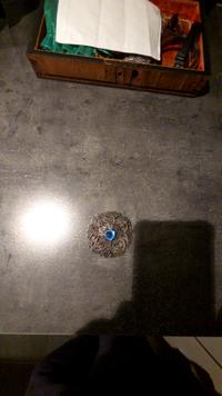 Silver Filigree Brooch with Blue Paste or Glass Centerpiece - view 2