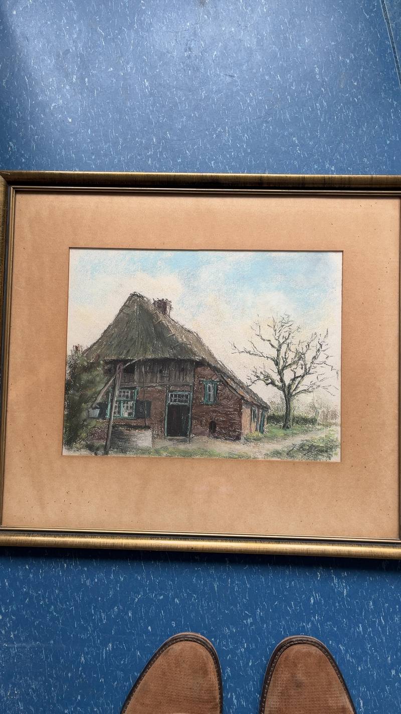 Pastel Drawing of a Dutch Thatched Farmhouse, Manner of the Hague School - drawings collectible