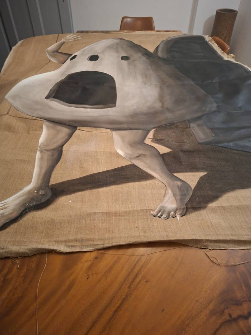 Manner of Hieronymus Bosch, Grotesque Hybrid Figure, Tempera or Acrylic on Burlap, c. 1970–2010 - paintings collectible