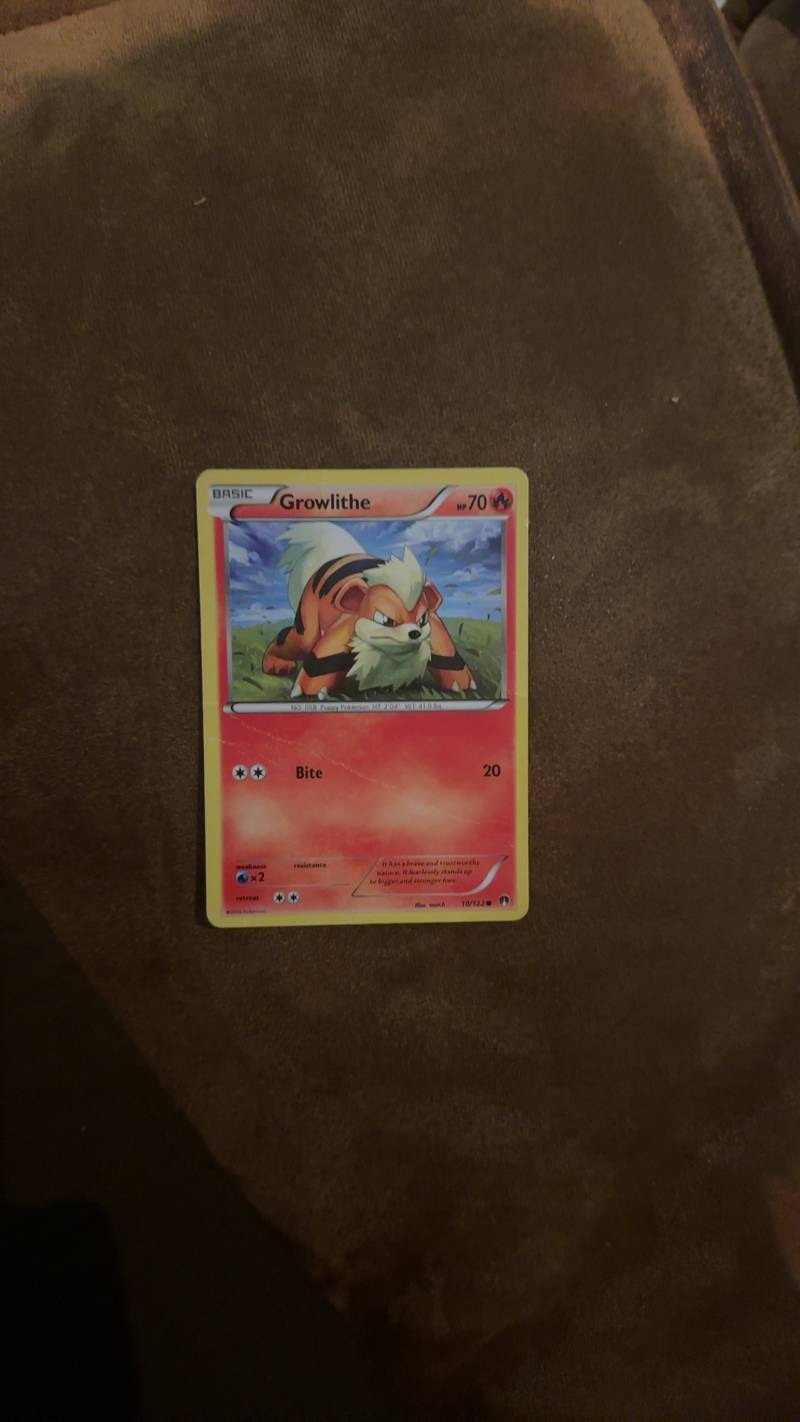 Pokémon Growlithe trading card from the XY Breakpoint set, featuring a Fire-type Puppy Pokémon artwork.