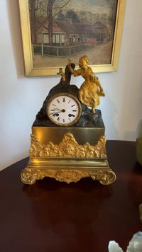 French Gilt Bronze and Patinated Spelter Figural Mantle Clock - view 1