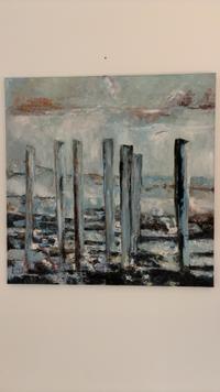 Contemporary Impasto Seascape with Pilings - view 1