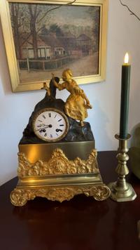 French Gilt Bronze and Patinated Spelter Figural Mantle Clock - view 2