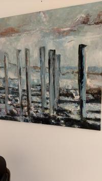 Contemporary Impasto Seascape with Pilings - view 3