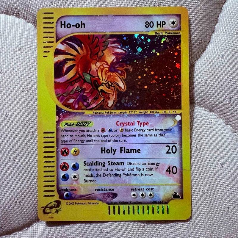 Front and back view of a 2003 Skyridge Ho-oh Crystal Type secret rare card 149/144 in excellent condition. - view 1