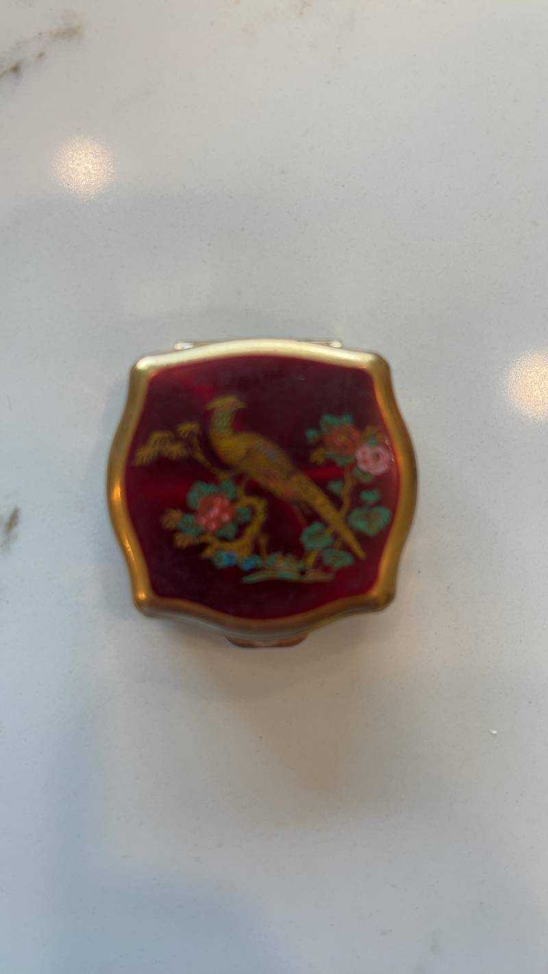 Seventeen Cosmetics Rouge Compact - Chinoiserie Bird Motif c. 1920s - collectibles collectible