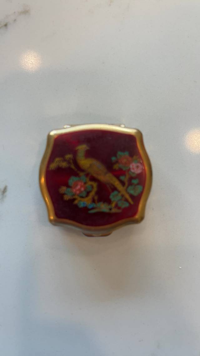Seventeen Cosmetics Rouge Compact - Chinoiserie Bird Motif c. 1920s - collectibles collectible