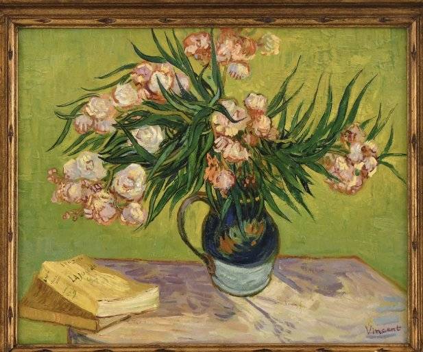 Oleanders (Still Life with Oleanders and Books) - paintings collectible