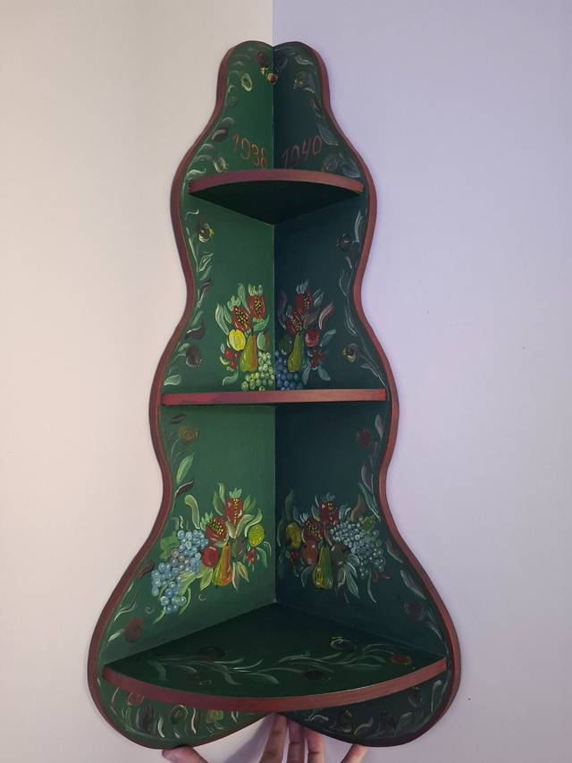 Hand-Painted Scandinavian-Style Folk Art Corner Shelf - interior collectible