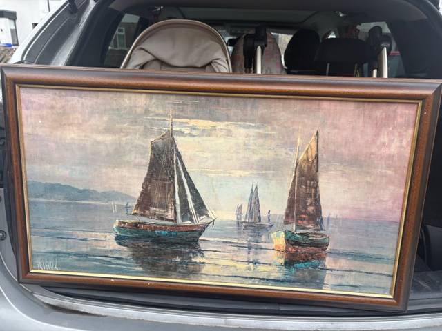 Mid-Century Impressionistic Marine Oil Painting - paintings collectible