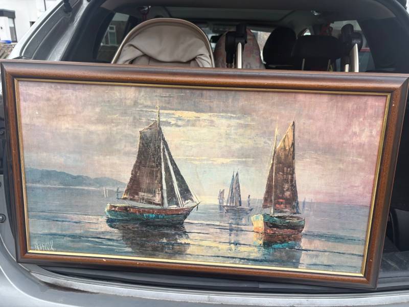 Mid-Century Impressionistic Marine Oil Painting - paintings collectible