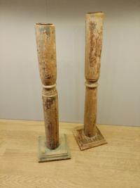 Pair of Distressed Wooden Candle Holders - view 1